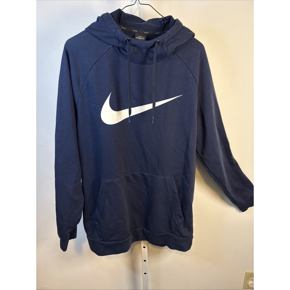 Men's Nike Dri-Fit Lightweight Standard Fit Hoodie Lg Navy Big White Swoosh